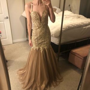 Prom dress evening gown Golden one of a kind